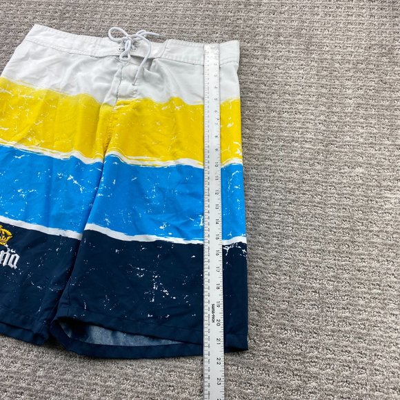 Vintage Corona Extra Beer Swim Trunks Men Medium M White Yellow Blue Stripes 90s - Picture 10 of 13